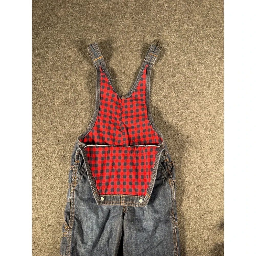 OshKosh Bgosh Kids 24M Flannel Lined Denim Overalls Blue Plaid Carpenter Bibs